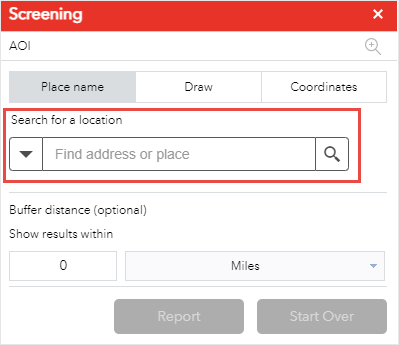 筛选微件显示了绘图、坐标和地名工具，其中“搜索位置”搜索框可用。