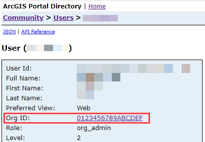 Selecione o ID da organização na janela Usuário (nome).