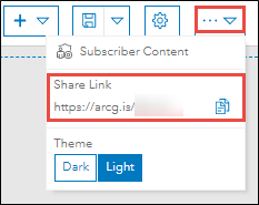 “选项”下拉菜单中的“共享链接”选项提供仪表盘的短 URL。 单击省略号图标以访问下拉菜单。