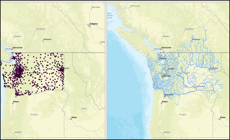 O painel de Washington exibindo o mapa da web do Washington Parks após o mapa da web e as camadas contidas no mapa da web serem compartilhados com a organização.