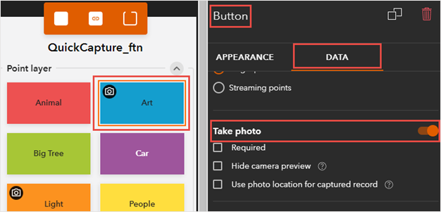 包含按钮的 ArcGIS QuickCapture Web 设计器窗口。