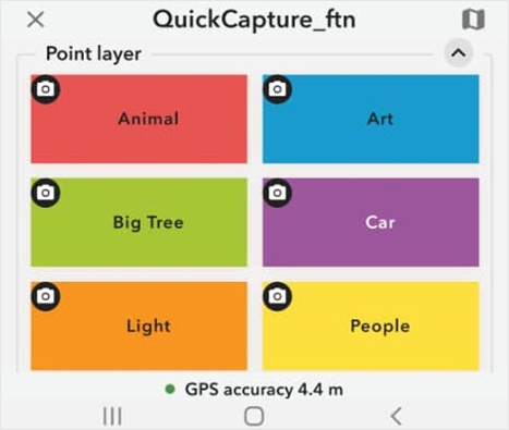 名为 QuickCapture_ftn 的工程,Animal、Art、Big Tree、Car 和 People 按钮显示照相机图标。