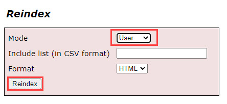 要重新索引 Portal for ArcGIS，请从“模式”下拉列表中选择“用户”，然后单击“重新索引”。