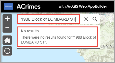No se devuelve ningún resultado después de introducir direcciones en el cuadro de búsqueda en ArcGIS Web AppBuilder.