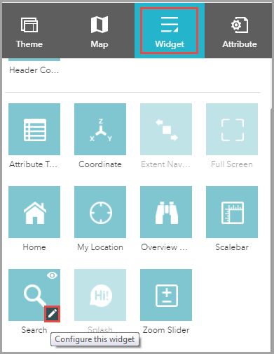 Haga clic en Configurar este widget en el widget Buscar para definir la configuración del widget Buscar.
