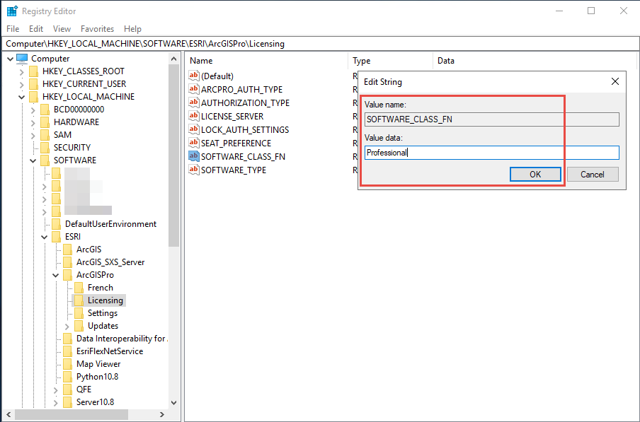 SOFTWARE_CLASS_FN“编辑字符串”对话框