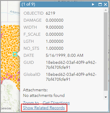 La opción Mostrar registros relacionados ahora está disponible en los elementos emergentes de ArcGIS Online Map Viewer Classic.