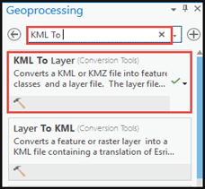Selecione KML para Camada no painel Geoprocessamento.