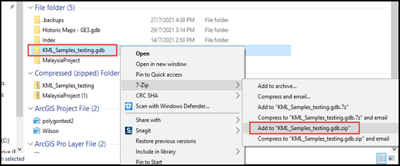 O arquivo de geodatabase convertido compactado para trasnferir para ArcGIS Online