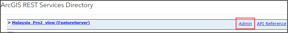 Image of ArcGIS REST Services Directory Admin link