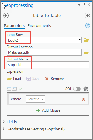 Wählen Sie die Tabelle für Eingabezeilen und benennen Sie die Tabelle für Ausgabename im Bereich 