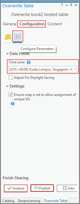 Wählen Sie die Zeitzone für die Tabelle aus und klicken Sie zuerst auf 
