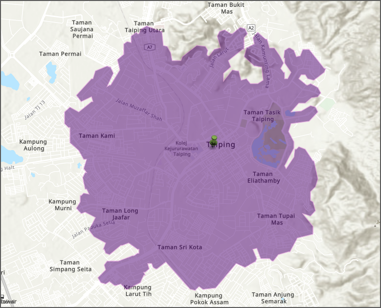 New travel time polygon is generated on the map