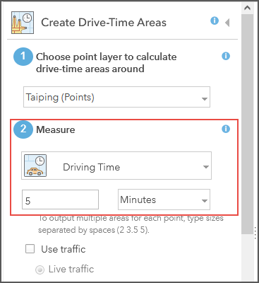 Select Measure unit in Create Drive-Time Areas