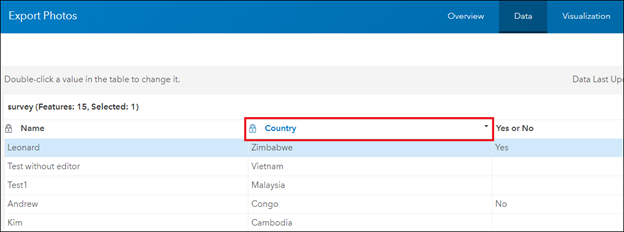 Campo no mostrado en la tabla del estudio en el sitio web de ArcGIS Survey123 pero mostrado en la pestaña Datos de la capa de entidades alojada de la encuesta en ArcGIS Online.