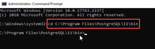 ändern von Verzeichnissen in den PostgreSQL-Bin-Ordner