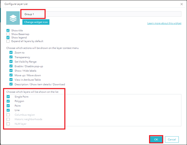 The Layer List widget provides a list of operational layers and their symbols, and allows users to turn individual layers on and off.