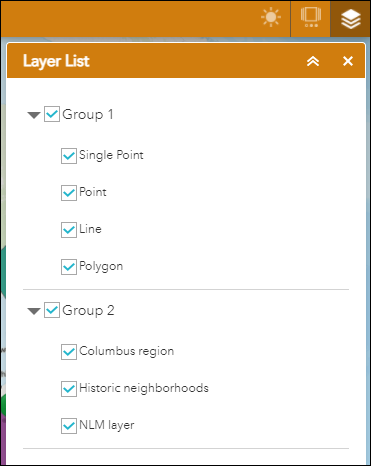 The group layers are displayed in ArcGIS Web AppBuilder.