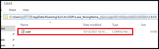 user.config 文件的文件夹路径。