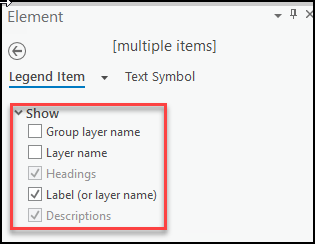 Legend Items pane in ArcGIS Pro when configuring legend properties