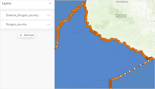 在 ArcGIS Online Map Viewer 的编辑会话过程中，要素图层的折点将显示且可编辑。