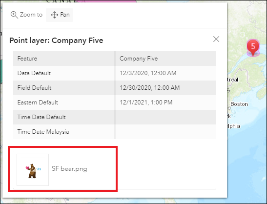 在 ArcGIS Dashboards 弹出窗口中显示的附件。