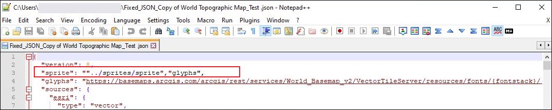 JSON 文件显示了已修改的 sprite 项目路径。
