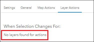 マップ エレメントでレイヤー アクションを追加しようとすると、マップ ページでメッセージが返されます。