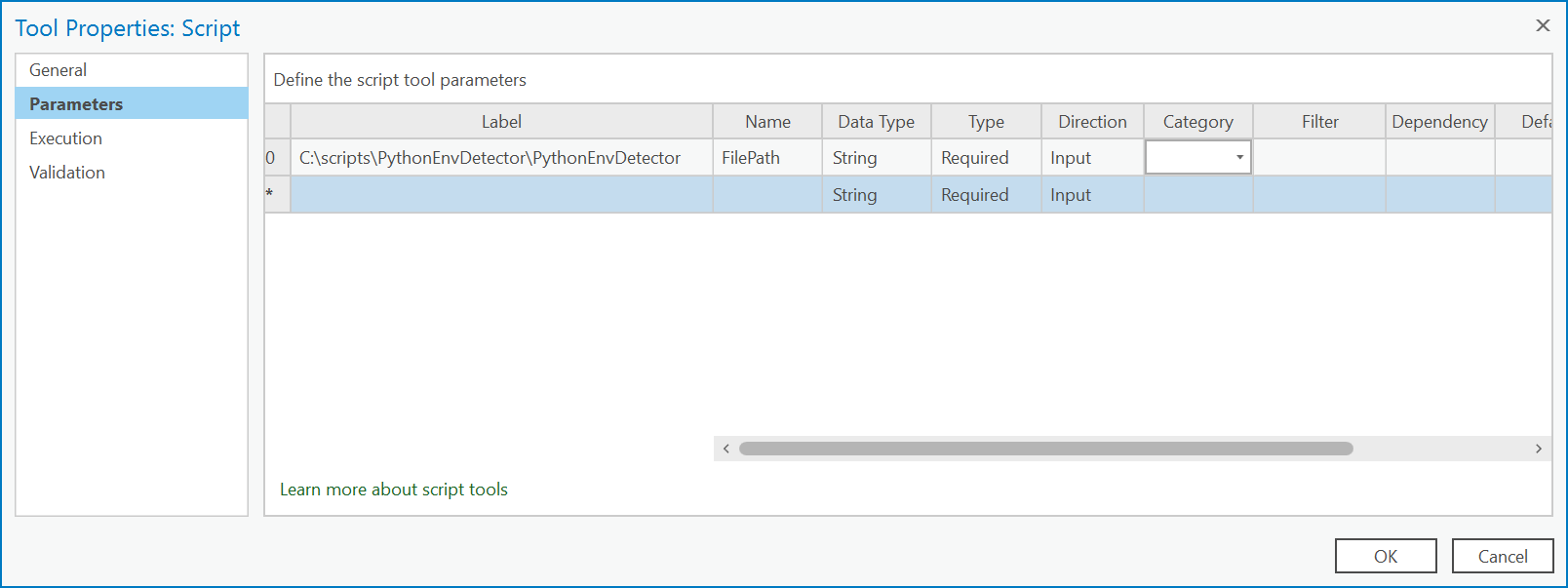 Festlegen der Eigenschaften für das Skriptwerkzeug
