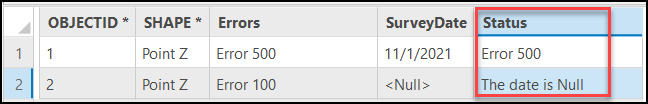 The Calculate Field tool runs successfully, and returns the desired results in the Status field.