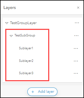 Die gruppierten Sublayer der Webkarte in ArcGIS Online Map Viewer.