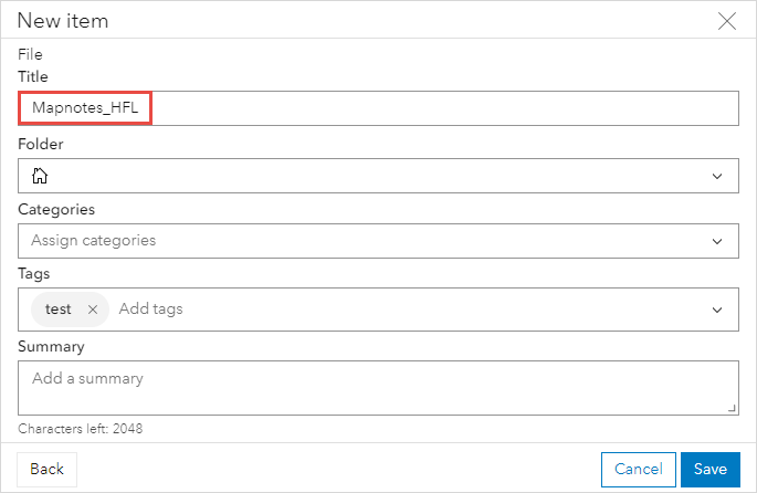 Wenn der Feature-Layer als gehosteter Feature-Layer gespeichert wird, wird das Fenster