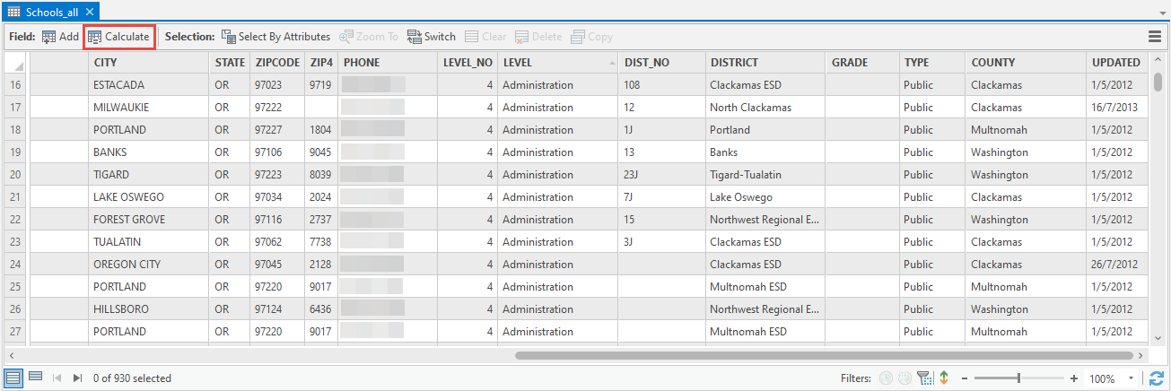 Click Calculate Field in the Attribute Table pane