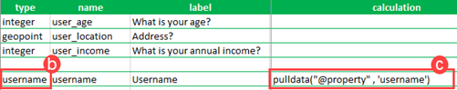 The survey worksheet with the calculation column.