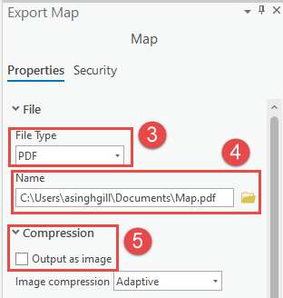 The Export Map pane to be configured