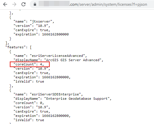 The core license count listed in the JSON page