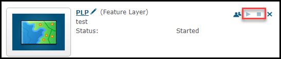The Start and Stop button for a hosted feature service in ArcGIS Server Manager