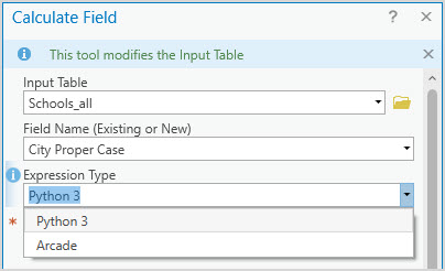Die Dropdown-Optionen im Fenster 