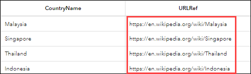 Tabellenelement in ArcGIS Dashboards, das URLs als Text anzeigt
