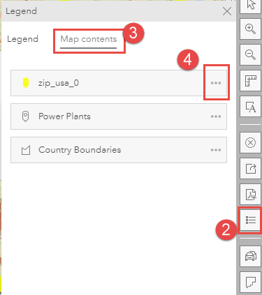 The Map legend toolbar