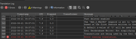 Protokollmeldung für Workbench-Konvertierung (Fehler bei der Konvertierung)