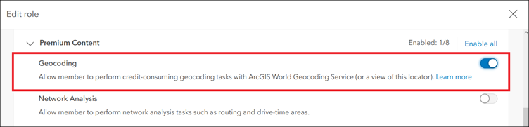 Configure the custom role to enable the geocoding privilege.