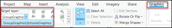 The desired graphics layer under Target layer being selected.