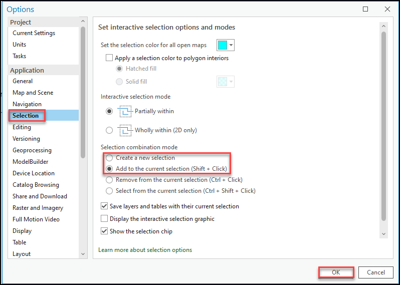 The 'Selection combination mode' options.