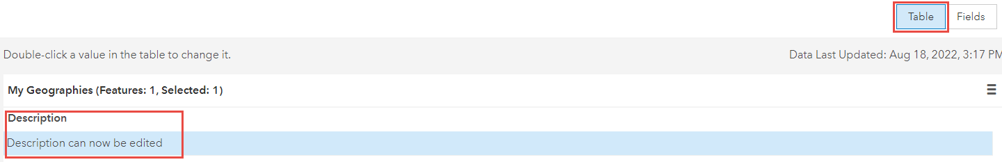 Click the Table button and double-click the Description field to edit