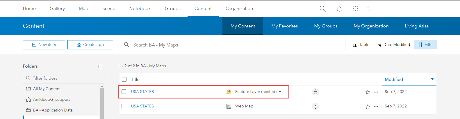 Select the web map exported from ArcGIS Business Analyst in My Content in ArcGIS Online