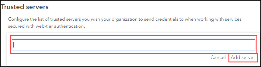 The text dialog box of the Add trusted server option