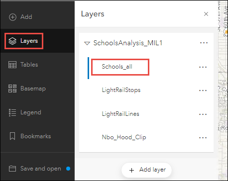 The Map Viewer Contents (dark) toolbar with the Layers tab