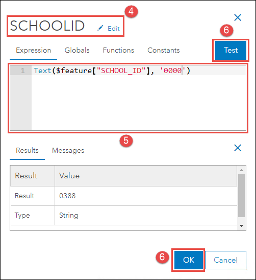 Specifying the Arcade expression in the Portal for ArcGIS Map Viewer editor window