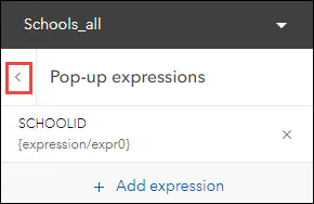 The Portal for ArcGIS Map Viewer Pop-up expressions pane with the Previous icon above the newly created expression